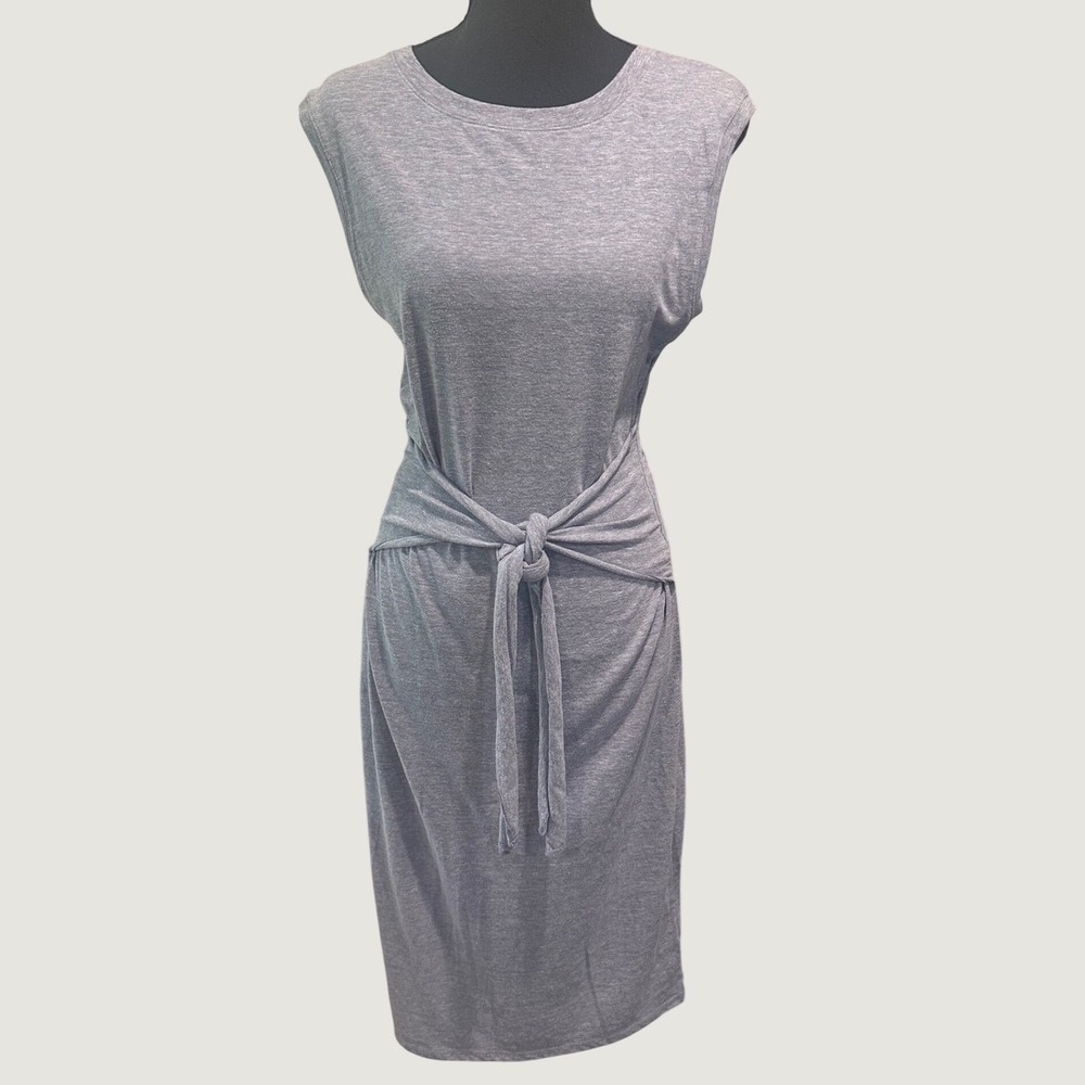 Susina Womens Heather Gray Blue Front Tie Sleeveless Midi T-Shirt Dress Small